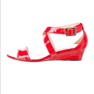 🔥Jimmy Choo Chiara Demi-Wedge Sandals in flame red. Size 39.5(9)